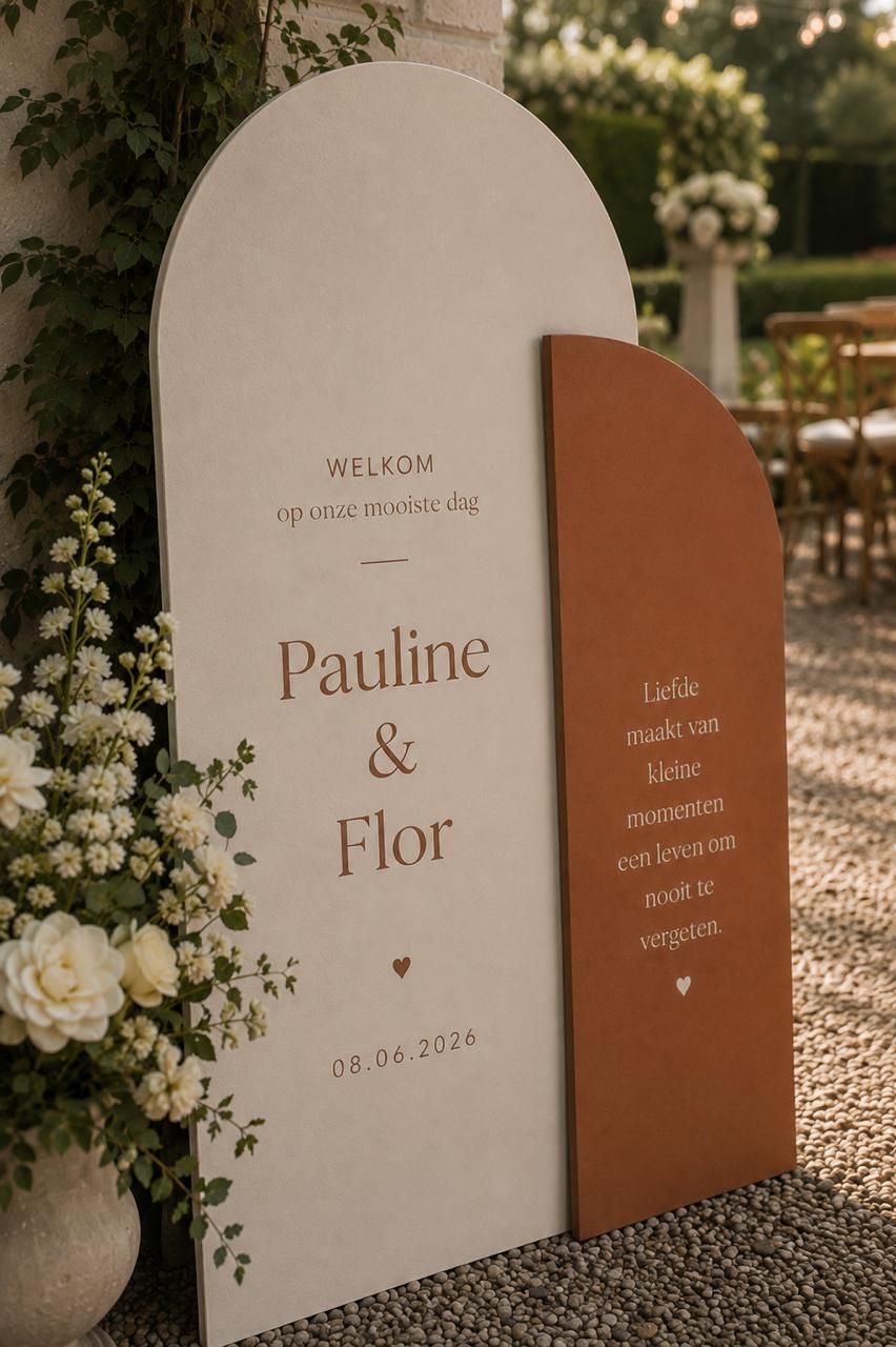 Gepersonaliseerd welkomstbord van Studio Styllo op een huwelijk